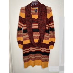 Derek Heart Striped V-neck Sweater Dress & Scarf